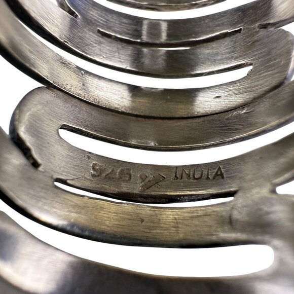 Sterling Silver India Spiral Wide Band Wraparound Ring Modernist Design Size 7 - Picture 4 of 5